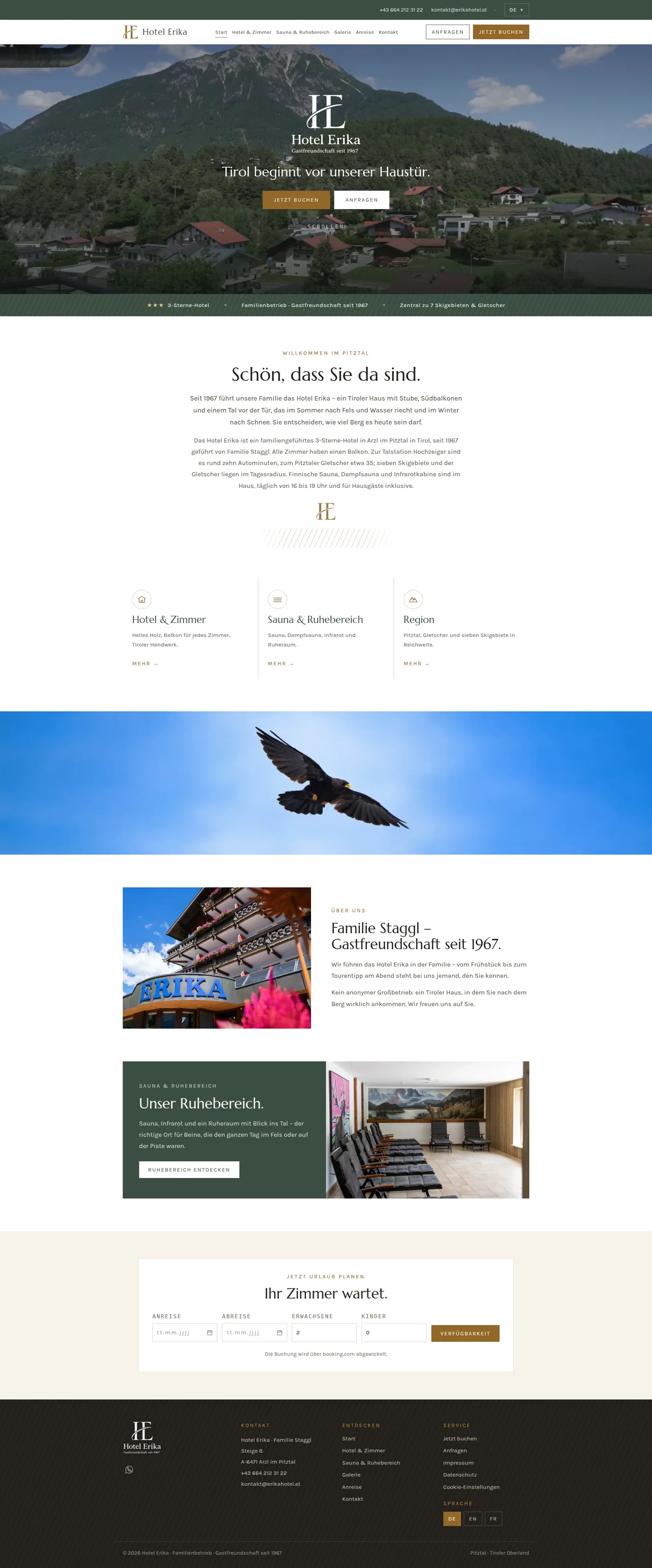 Hotel Erika Webauftritt Screenshot